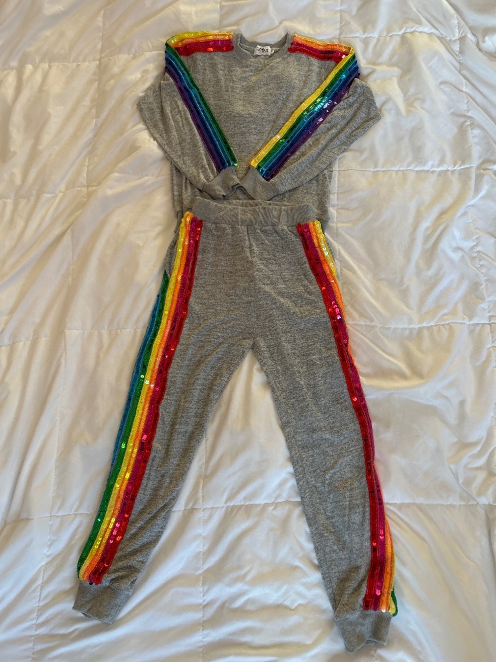 Lola + The Boys Grey Rainbow Sequins Sweatsuit Excellent Condition Sz:12